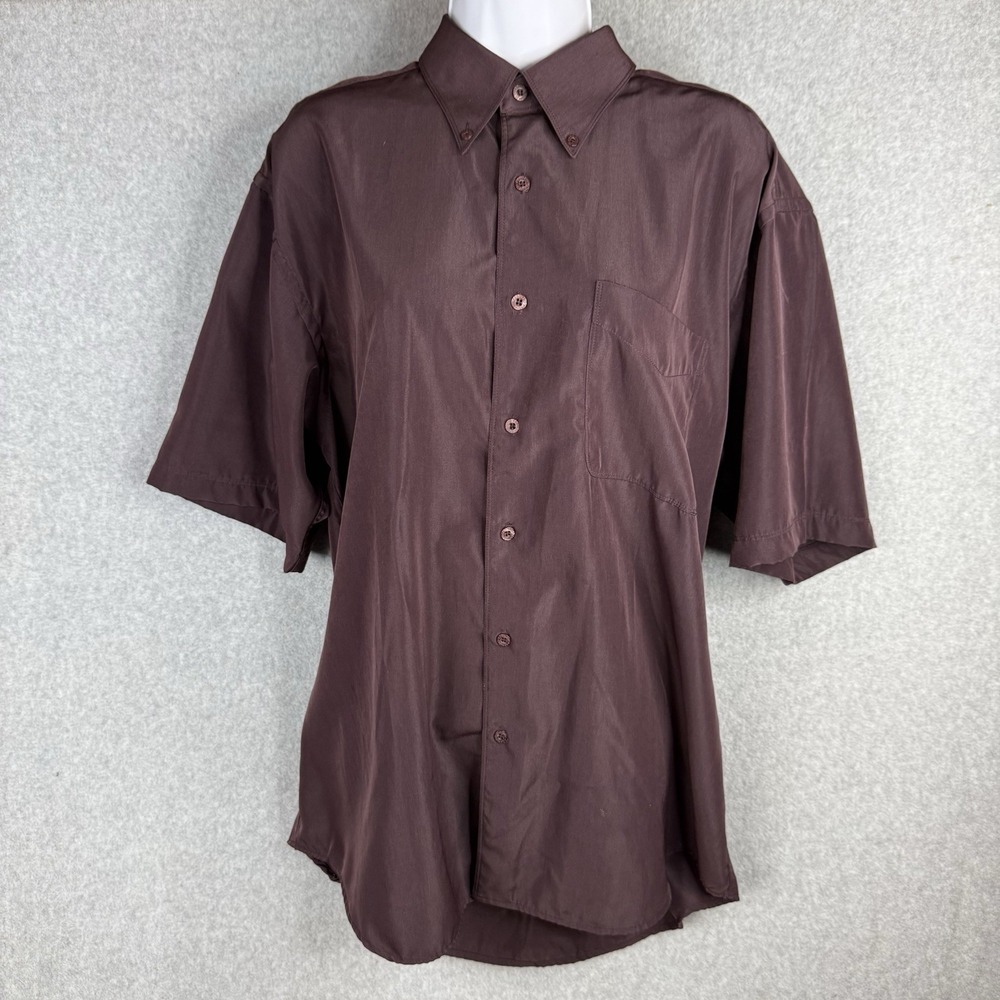 Fabrizio Burgundy Short Sleeve Button Up Shirt L Viscose Blend Made in Italy